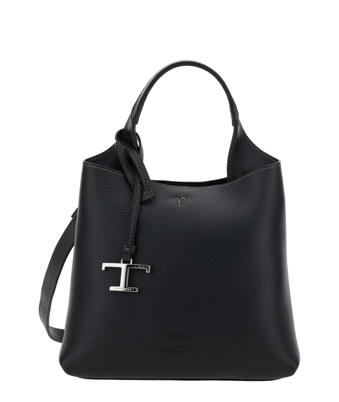 TOD'S Черная кожаная сумка тоут, фото 1