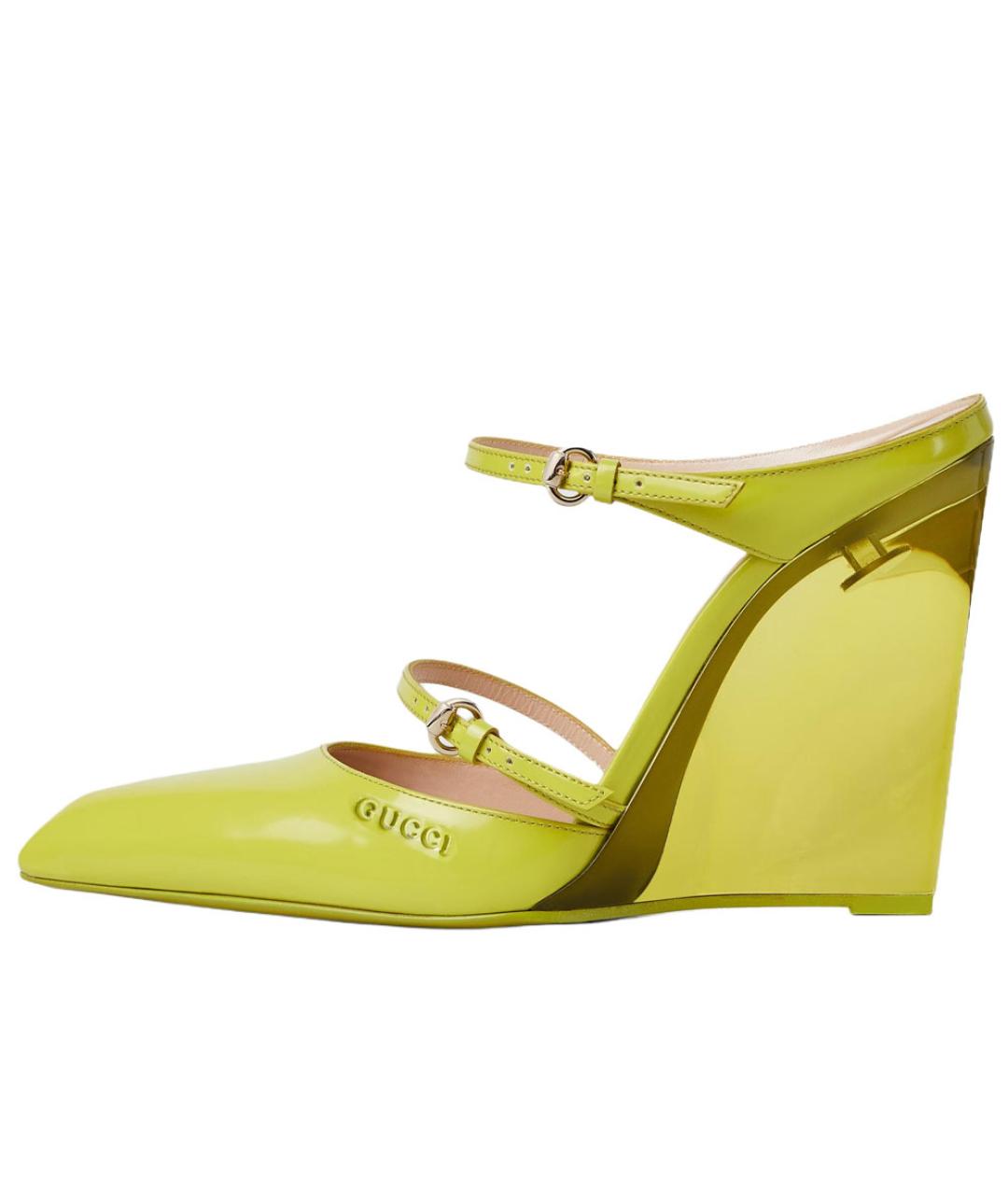GUCCI Салатовые кожаные босоножки, фото 2