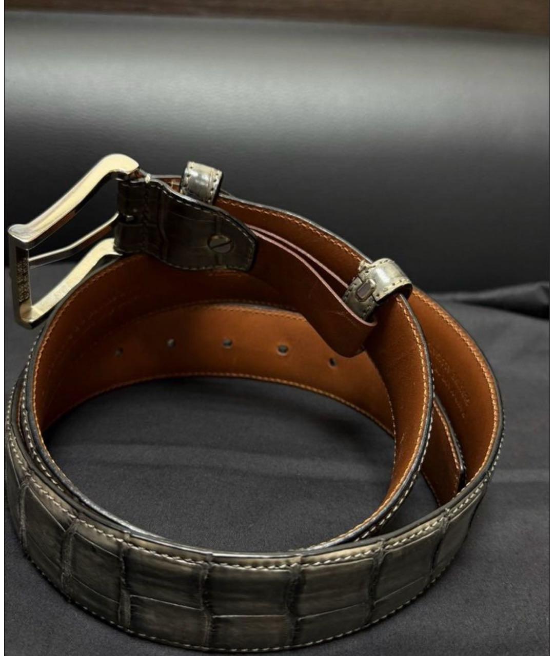 SANTONI Антрацитовый ремень из экзотической кожи, фото 5
