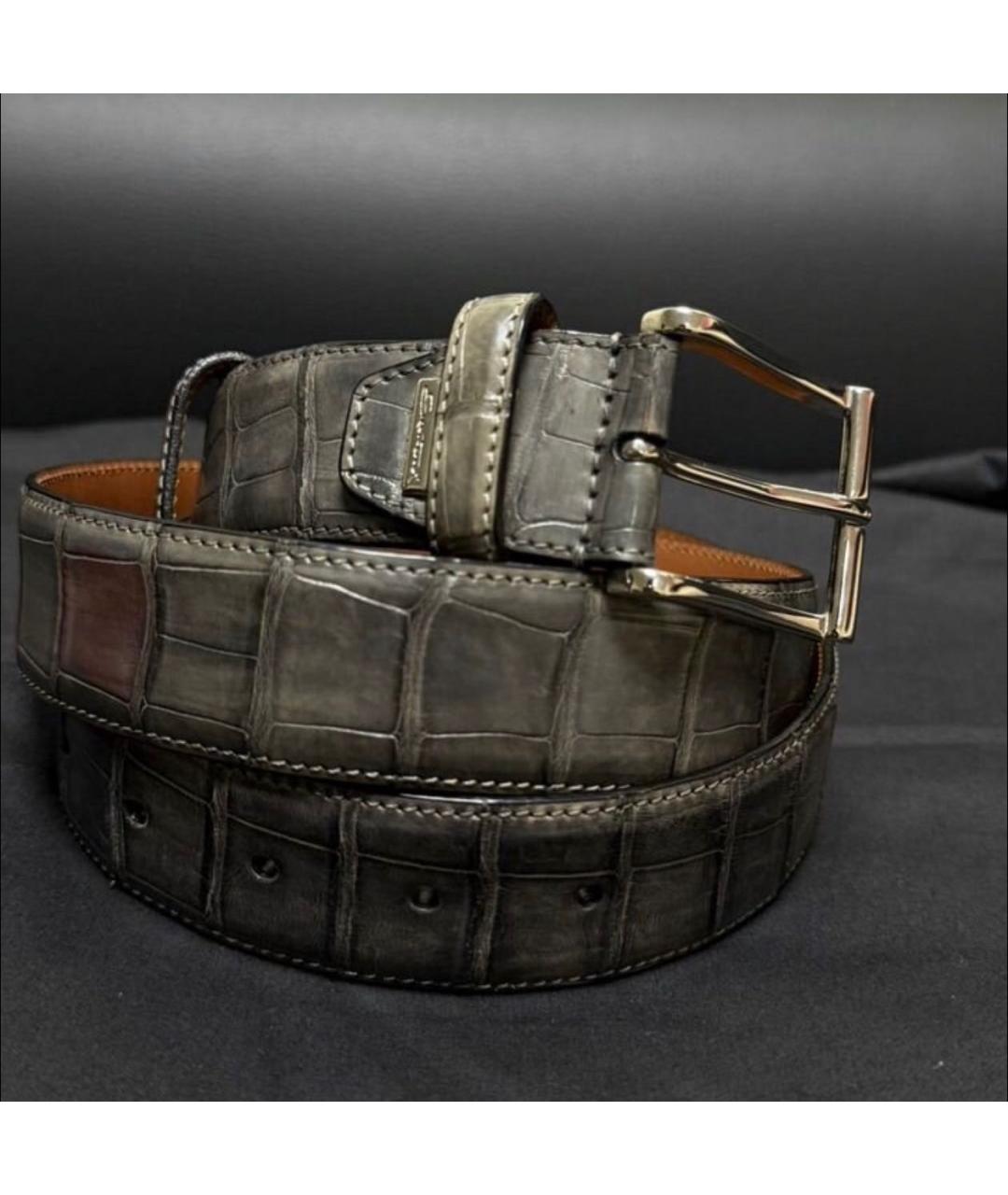 SANTONI Антрацитовый ремень из экзотической кожи, фото 7