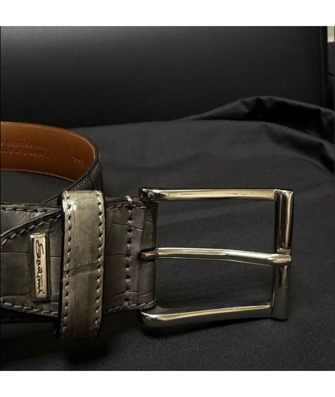 SANTONI Антрацитовый ремень из экзотической кожи, фото 4