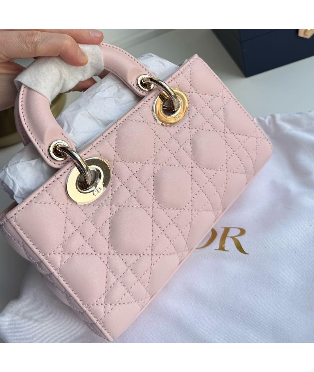 CHRISTIAN DIOR Розовая кожаная сумка с короткими ручками, фото 5