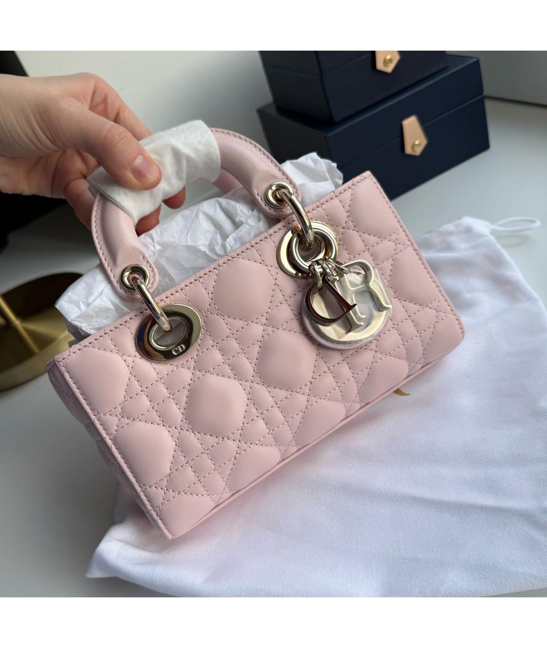 CHRISTIAN DIOR Розовая кожаная сумка с короткими ручками, фото 3