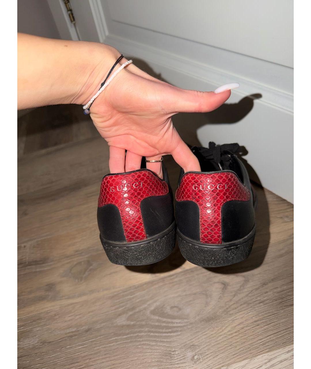 GUCCI Черные кожаные низкие кроссовки / кеды, фото 4