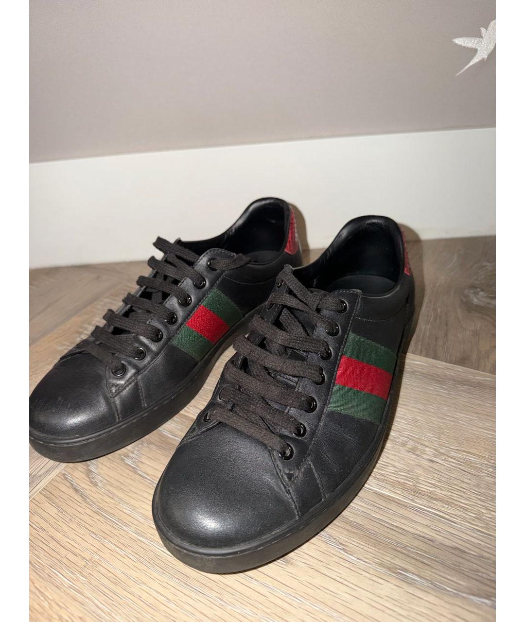 GUCCI Черные кожаные низкие кроссовки / кеды, фото 2