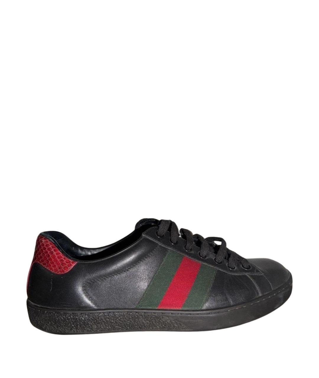 GUCCI Черные кожаные низкие кроссовки / кеды, фото 1