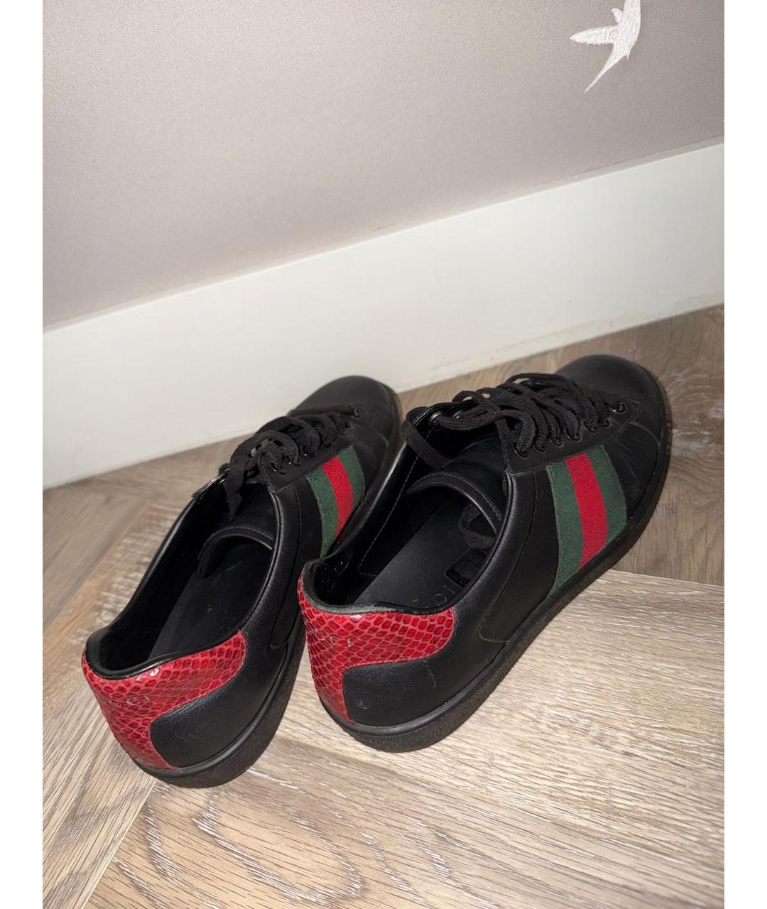 GUCCI Черные кожаные низкие кроссовки / кеды, фото 3