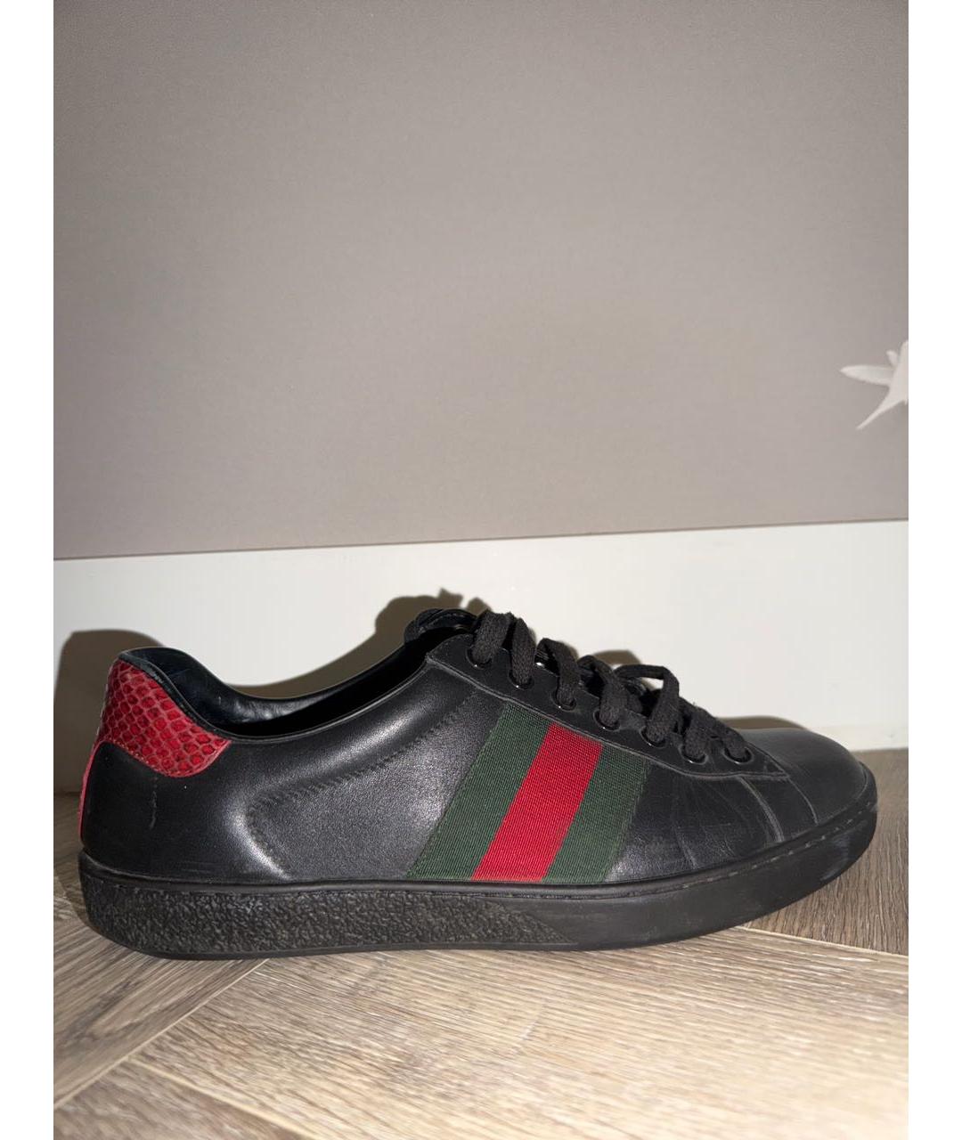 GUCCI Черные кожаные низкие кроссовки / кеды, фото 7