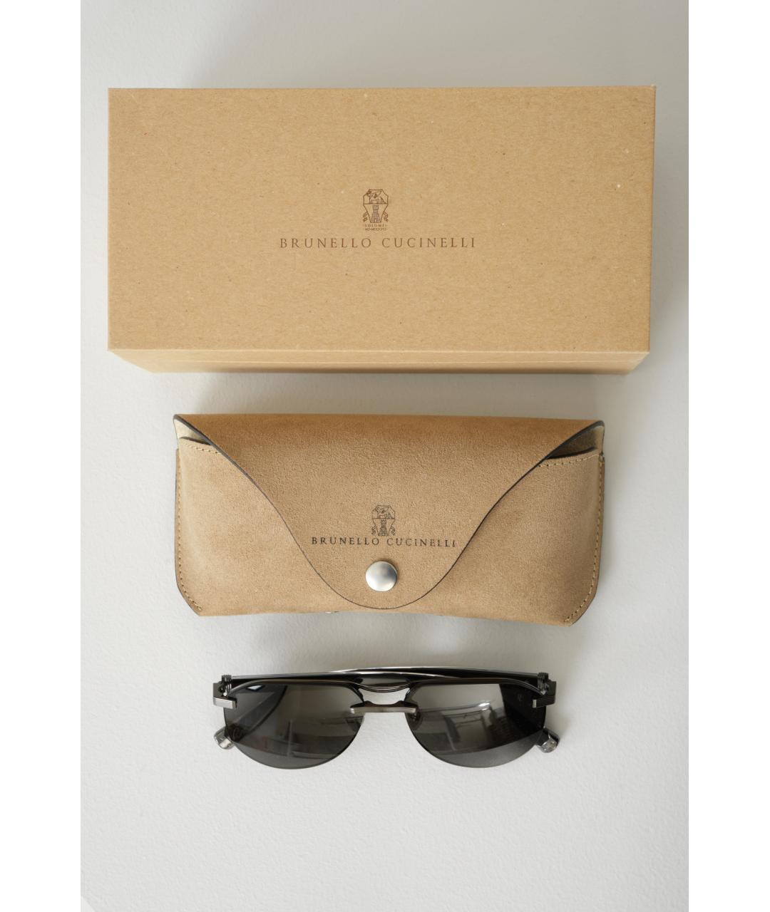 BRUNELLO CUCINELLI Черные металлические солнцезащитные очки, фото 6