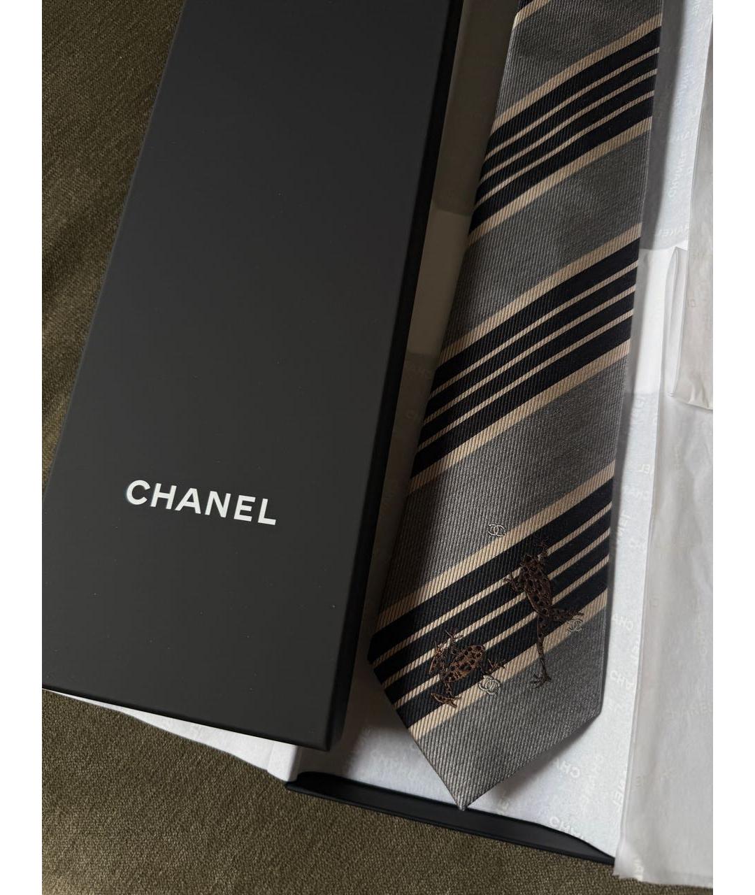 CHANEL Серый шелковый галстук, фото 4