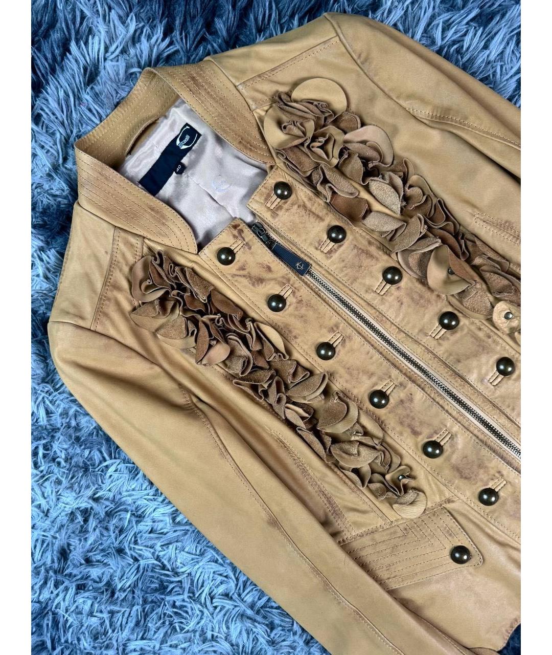 JUST CAVALLI Горчичная кожаная куртка, фото 4