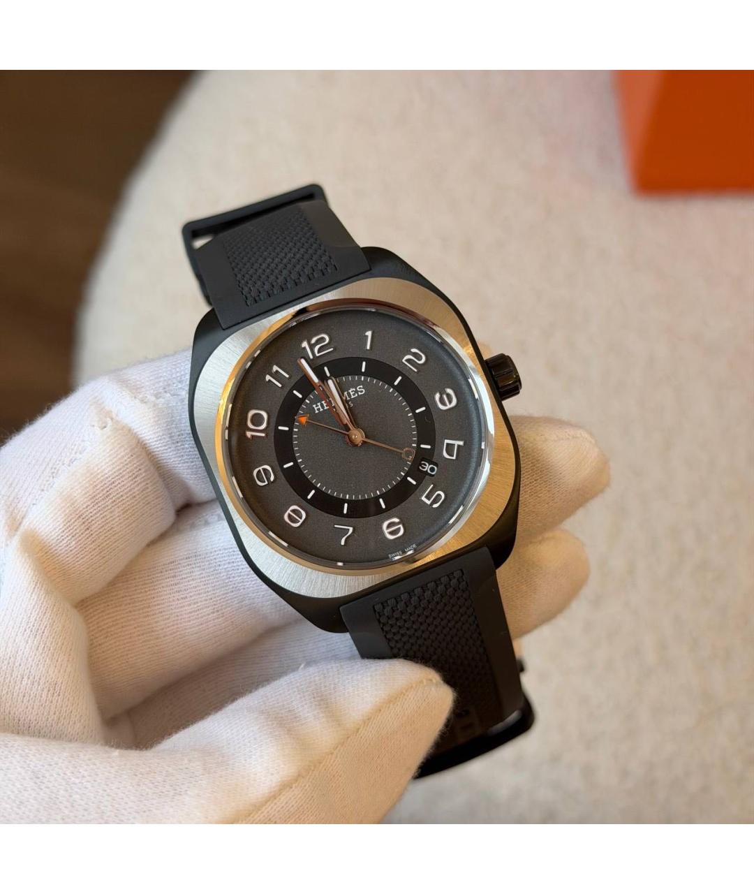 HERMES Черные титановые часы, фото 2