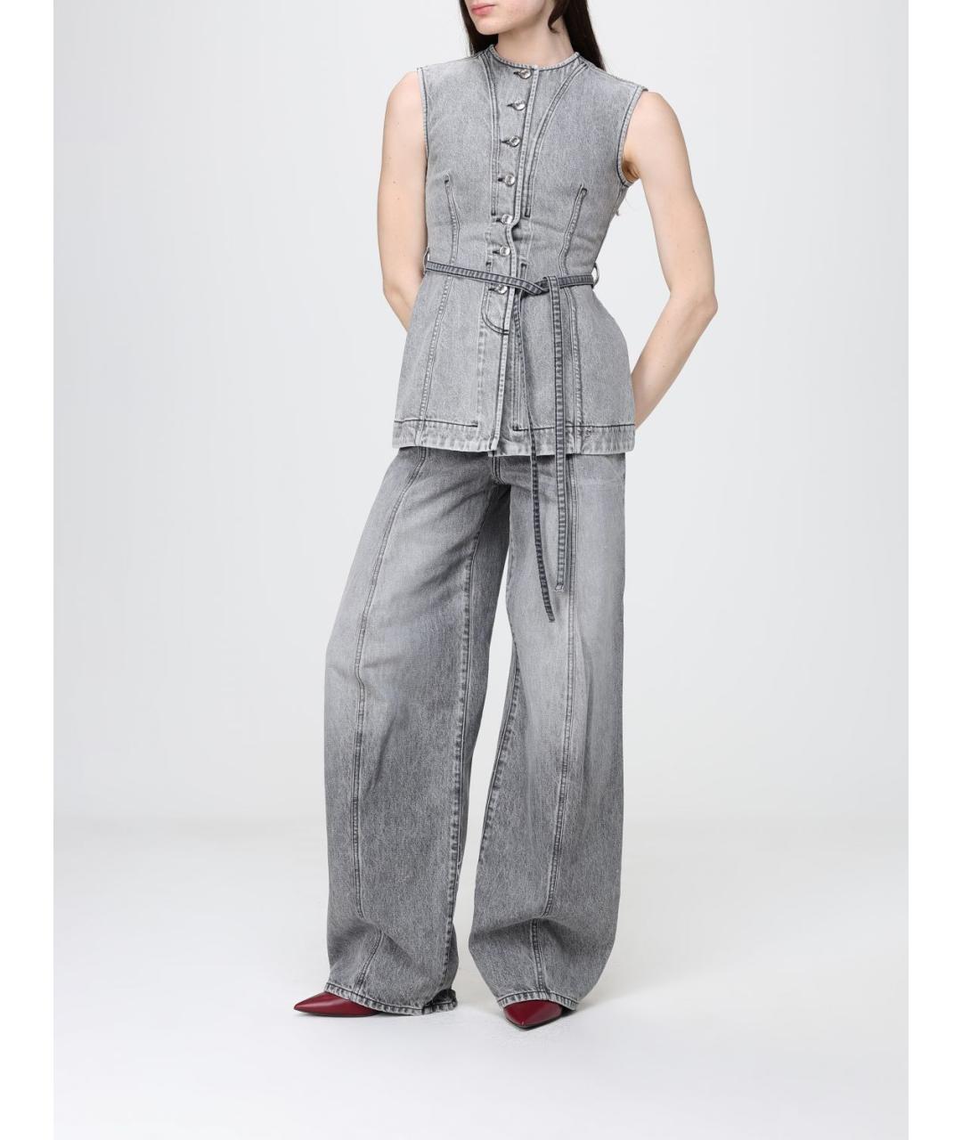 SPORTMAX Серые хлопковые джинсы клеш, фото 2
