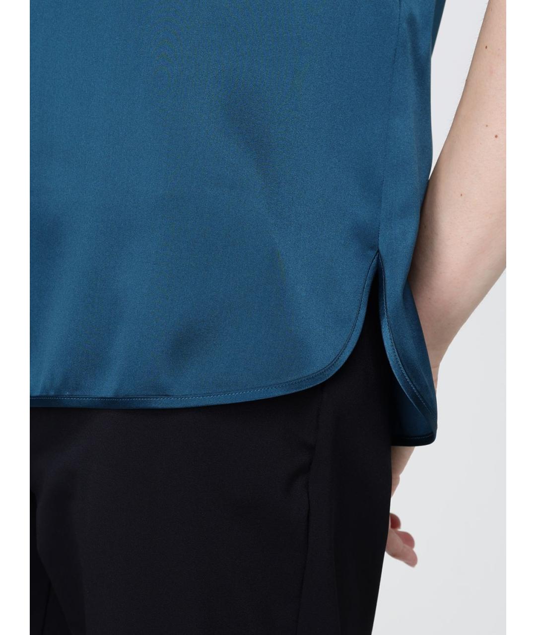 MAX MARA Бирюзовая шелковая футболка, фото 4
