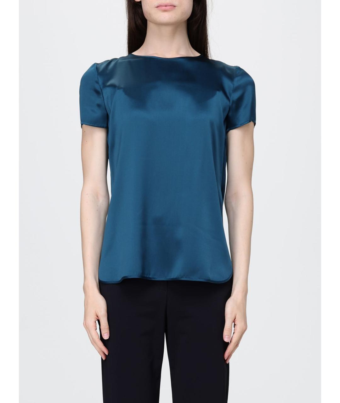 MAX MARA Бирюзовая шелковая футболка, фото 1