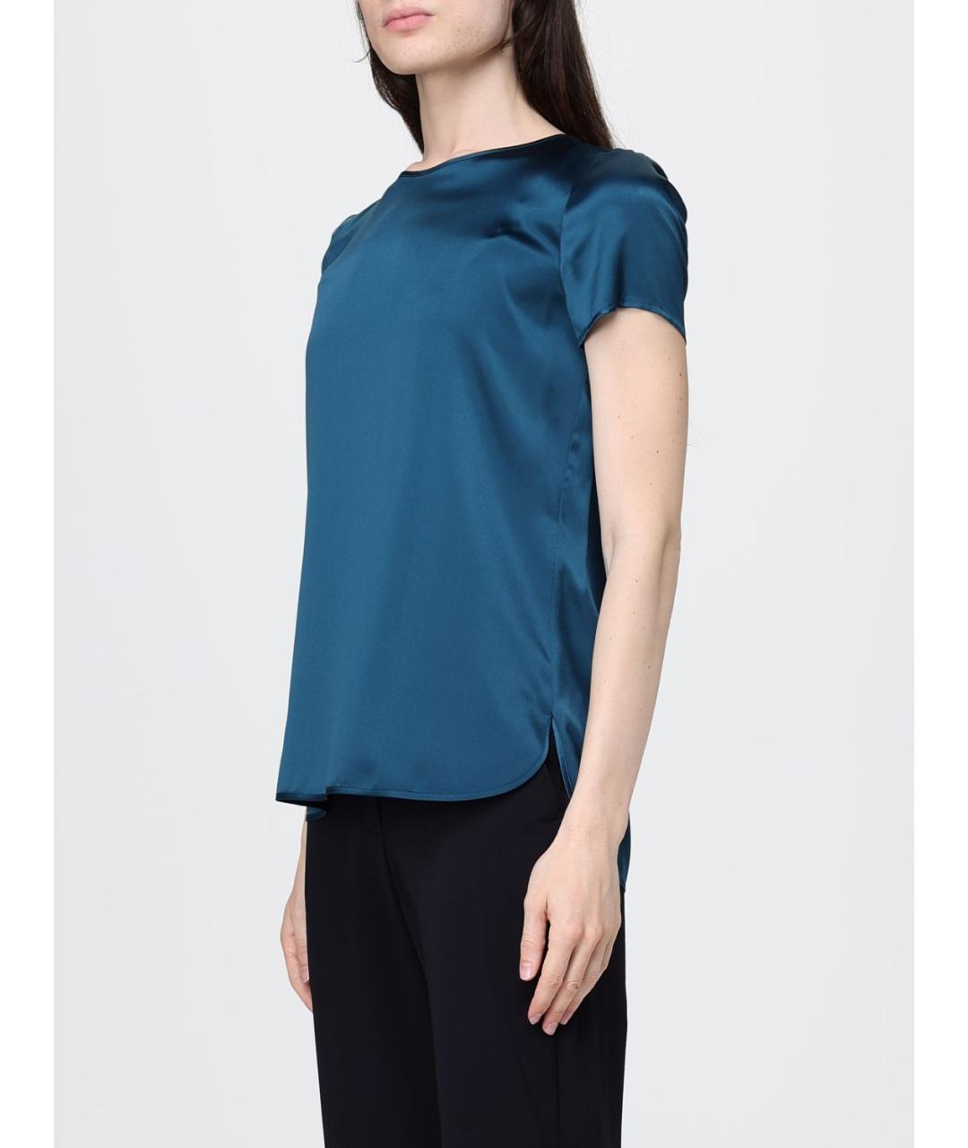 MAX MARA Бирюзовая шелковая футболка, фото 3