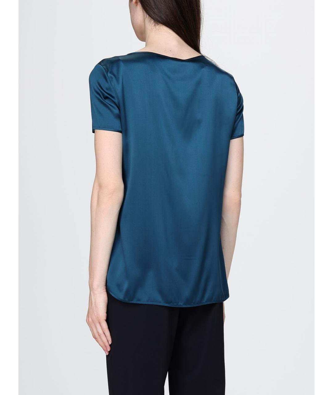 MAX MARA Бирюзовая шелковая футболка, фото 2