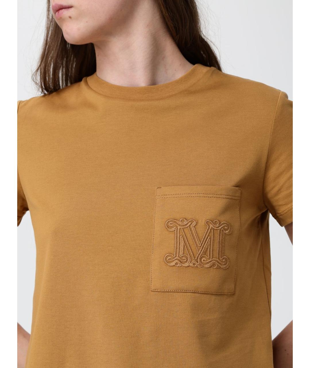 MAX MARA Коричневая хлопковая футболка, фото 4