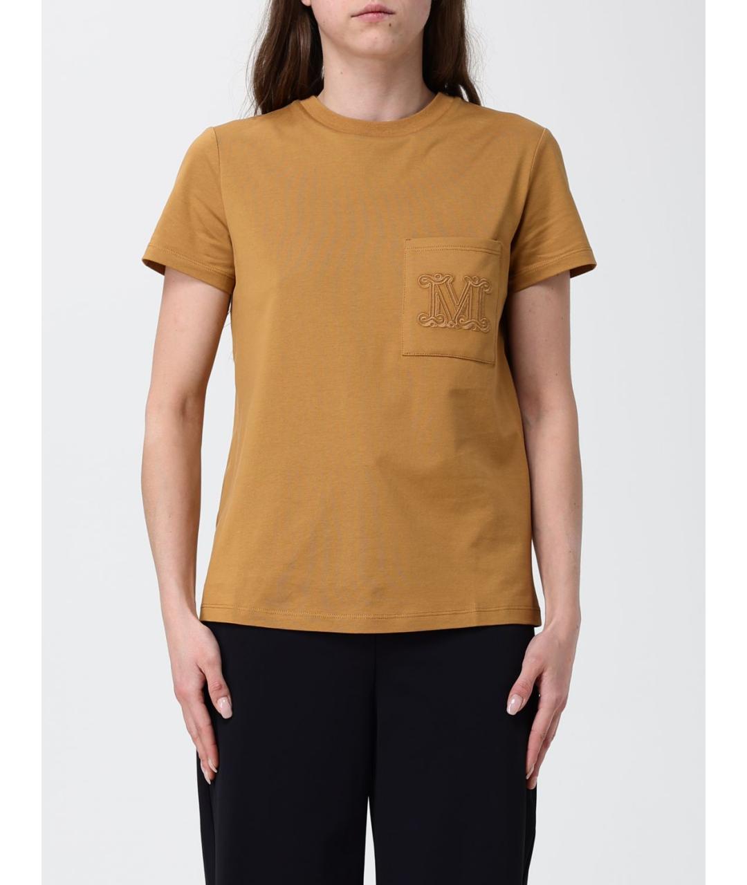 MAX MARA Коричневая хлопковая футболка, фото 5