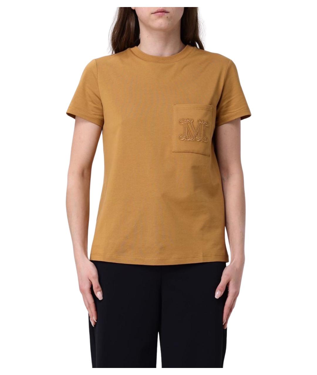 MAX MARA Коричневая хлопковая футболка, фото 1