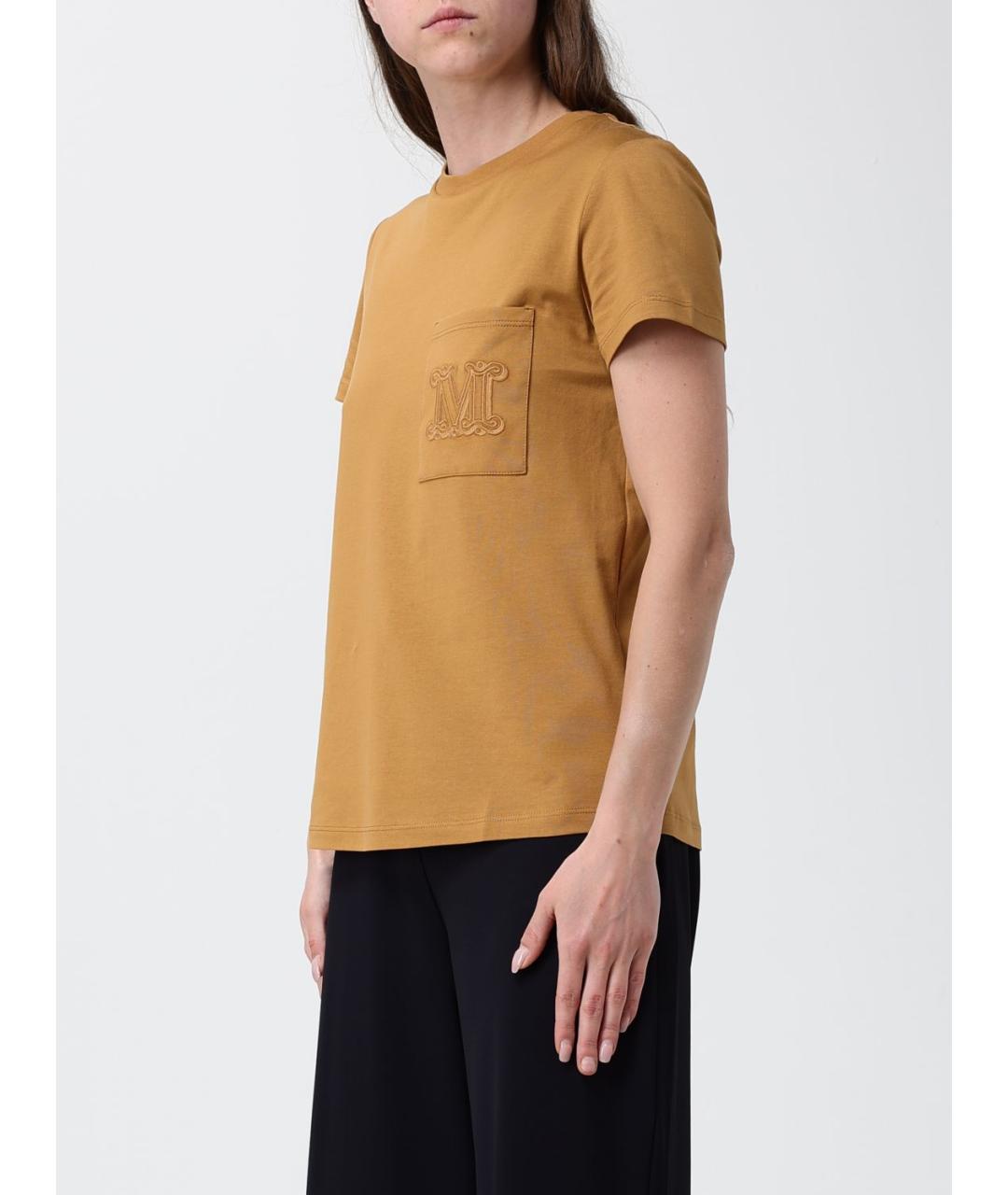 MAX MARA Коричневая хлопковая футболка, фото 3