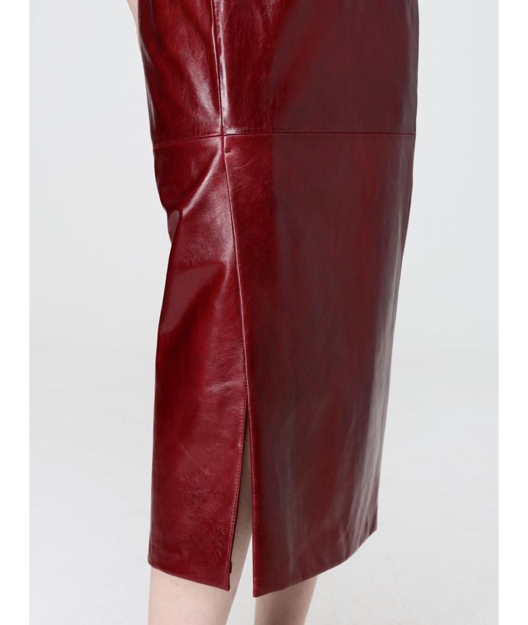 SPORTMAX Бордовая кожаная юбка миди, фото 4
