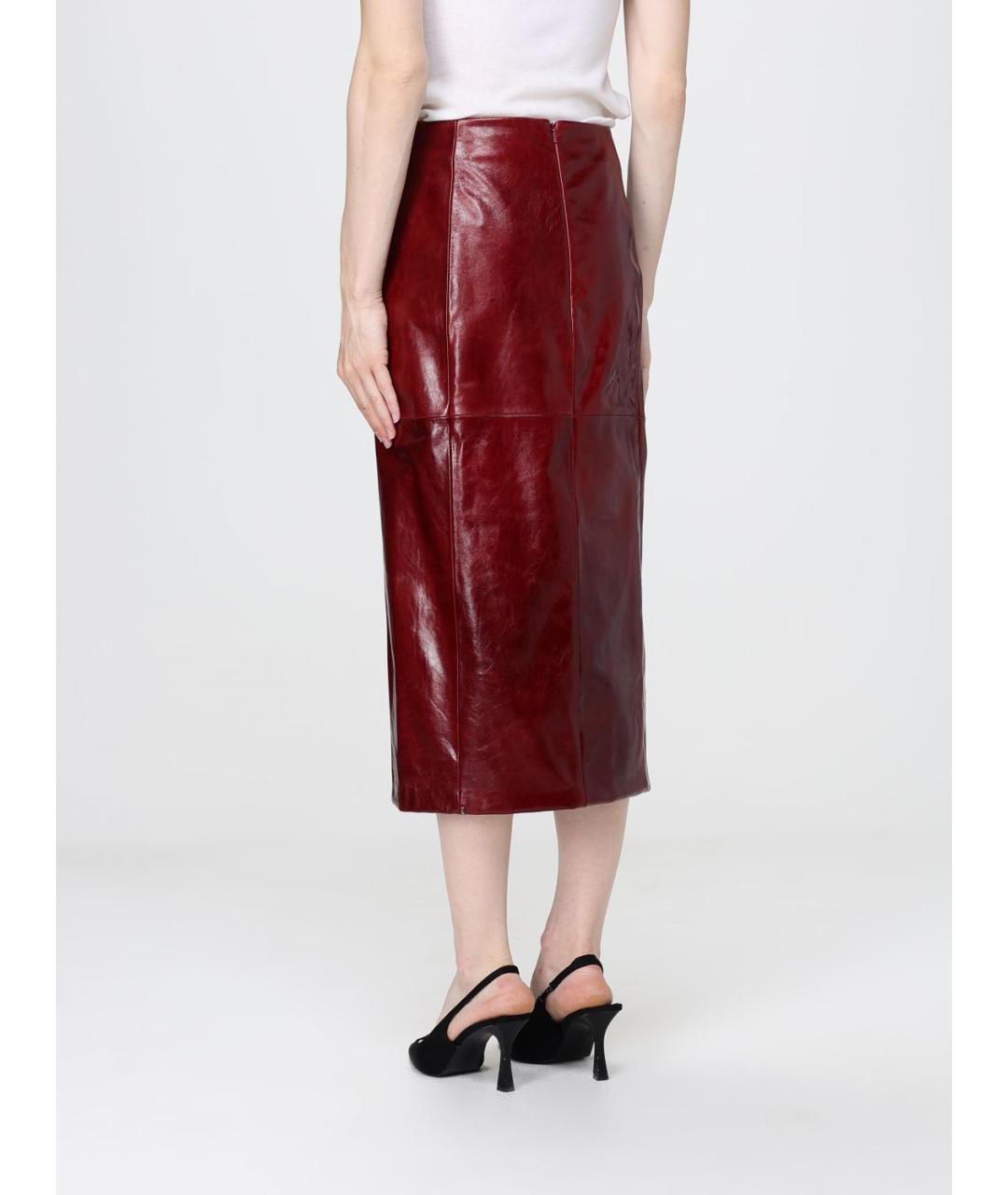 SPORTMAX Бордовая кожаная юбка миди, фото 3