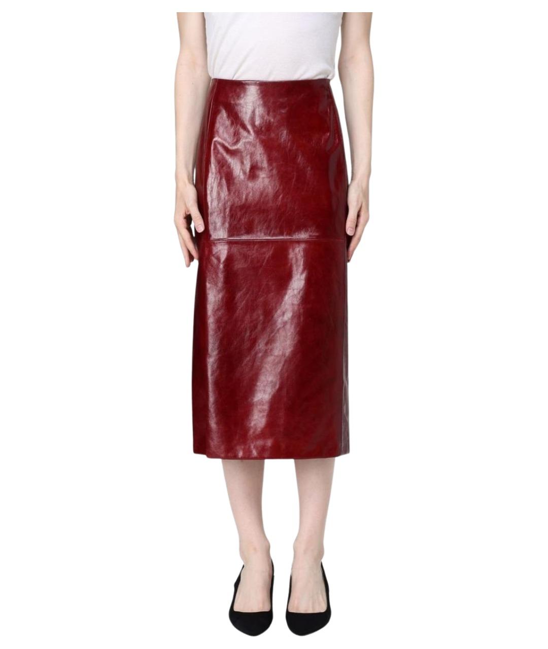 SPORTMAX Бордовая кожаная юбка миди, фото 1