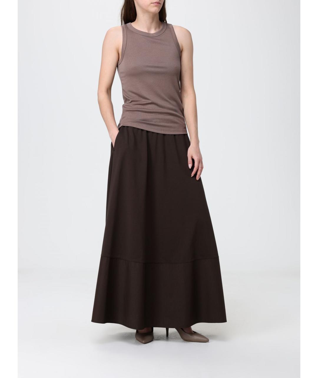 MAX MARA Коричневая хлопковая юбка макси, фото 2