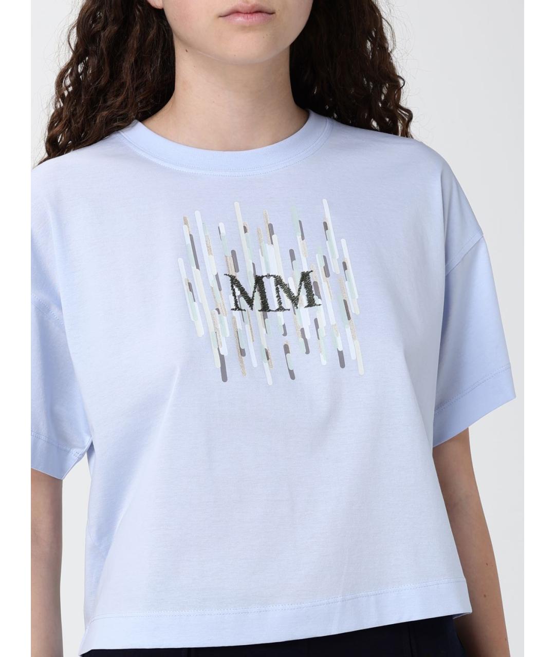 MAX MARA Голубая хлопковая футболка, фото 4