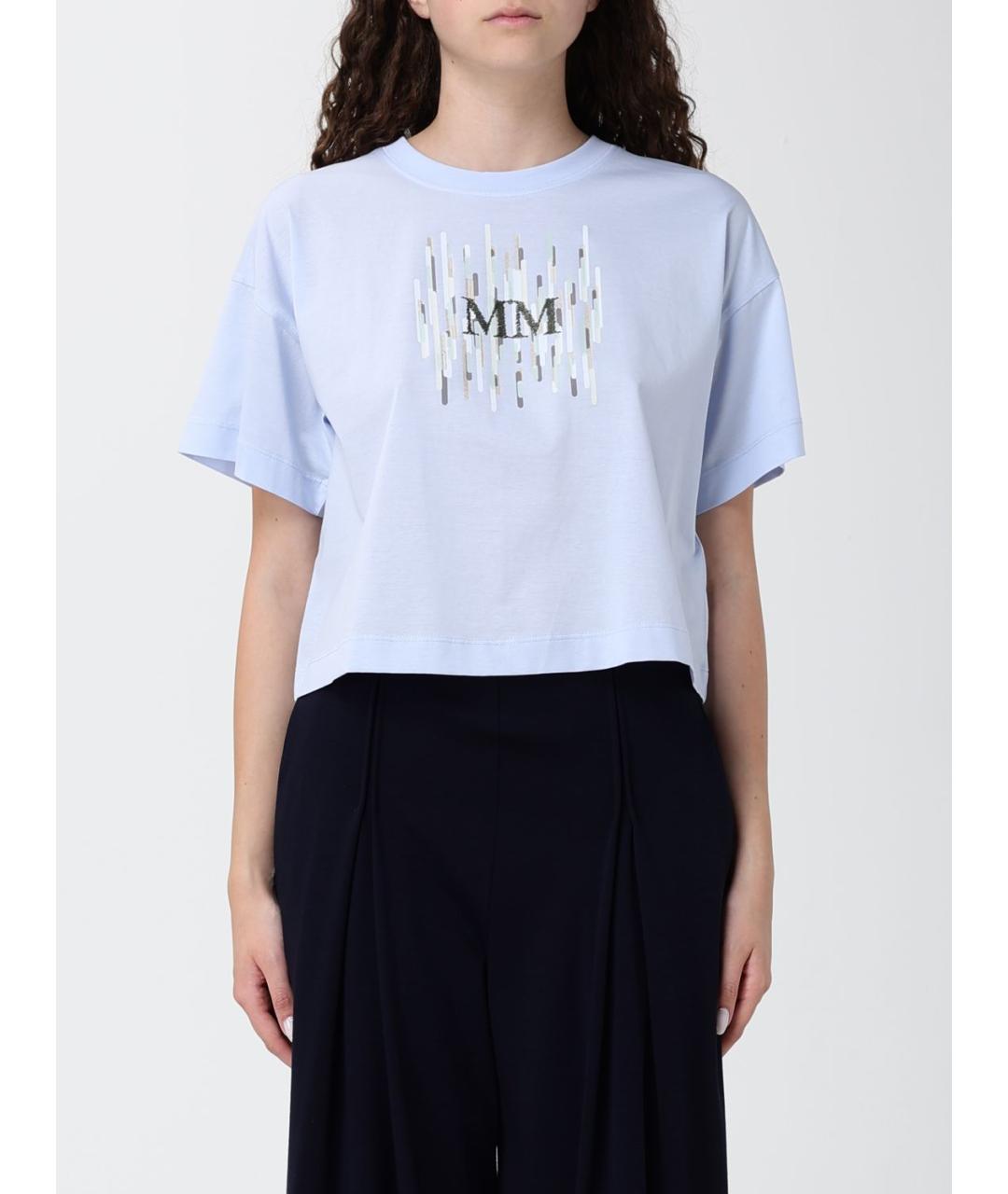 MAX MARA Голубая хлопковая футболка, фото 5