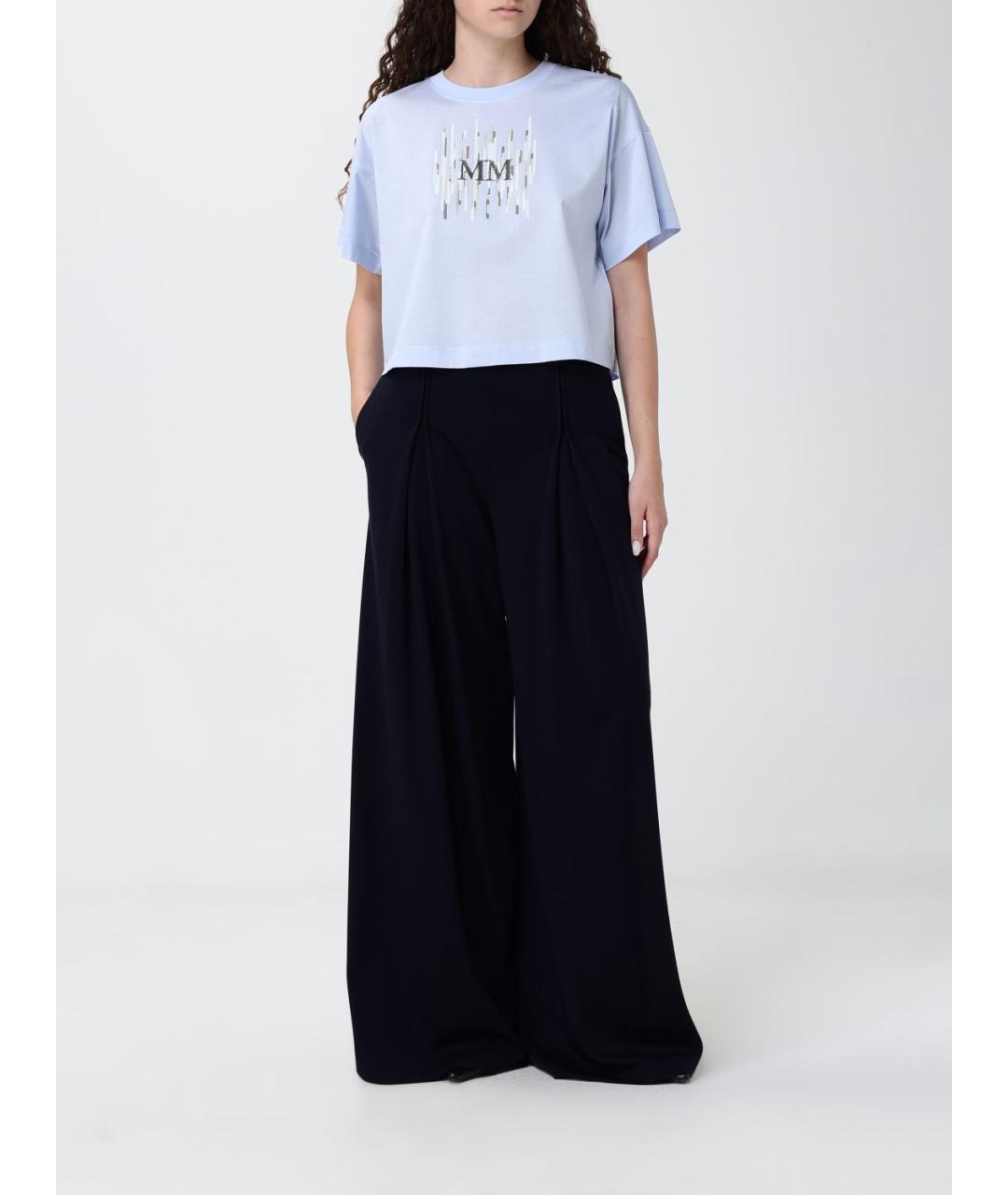 MAX MARA Голубая хлопковая футболка, фото 2