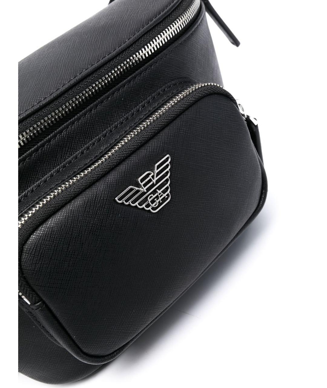 EMPORIO ARMANI Черная кожаная поясная сумка, фото 3