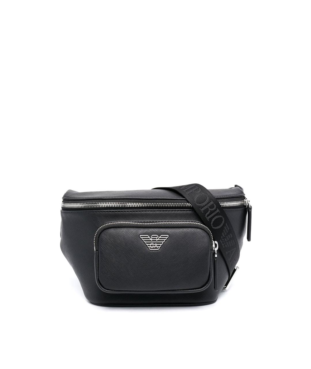 EMPORIO ARMANI Черная кожаная поясная сумка, фото 1