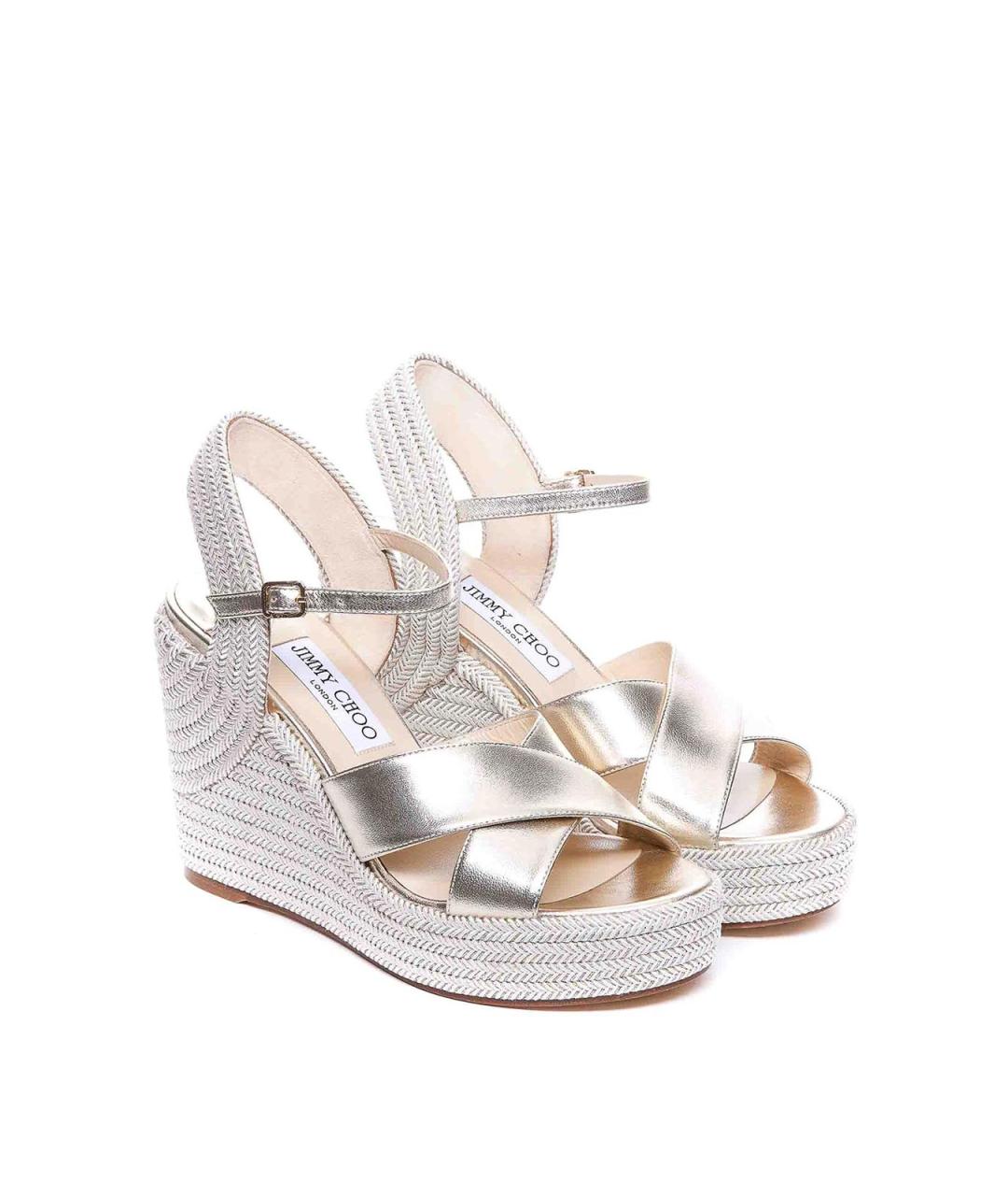 JIMMY CHOO Серебряные кожаные босоножки, фото 4