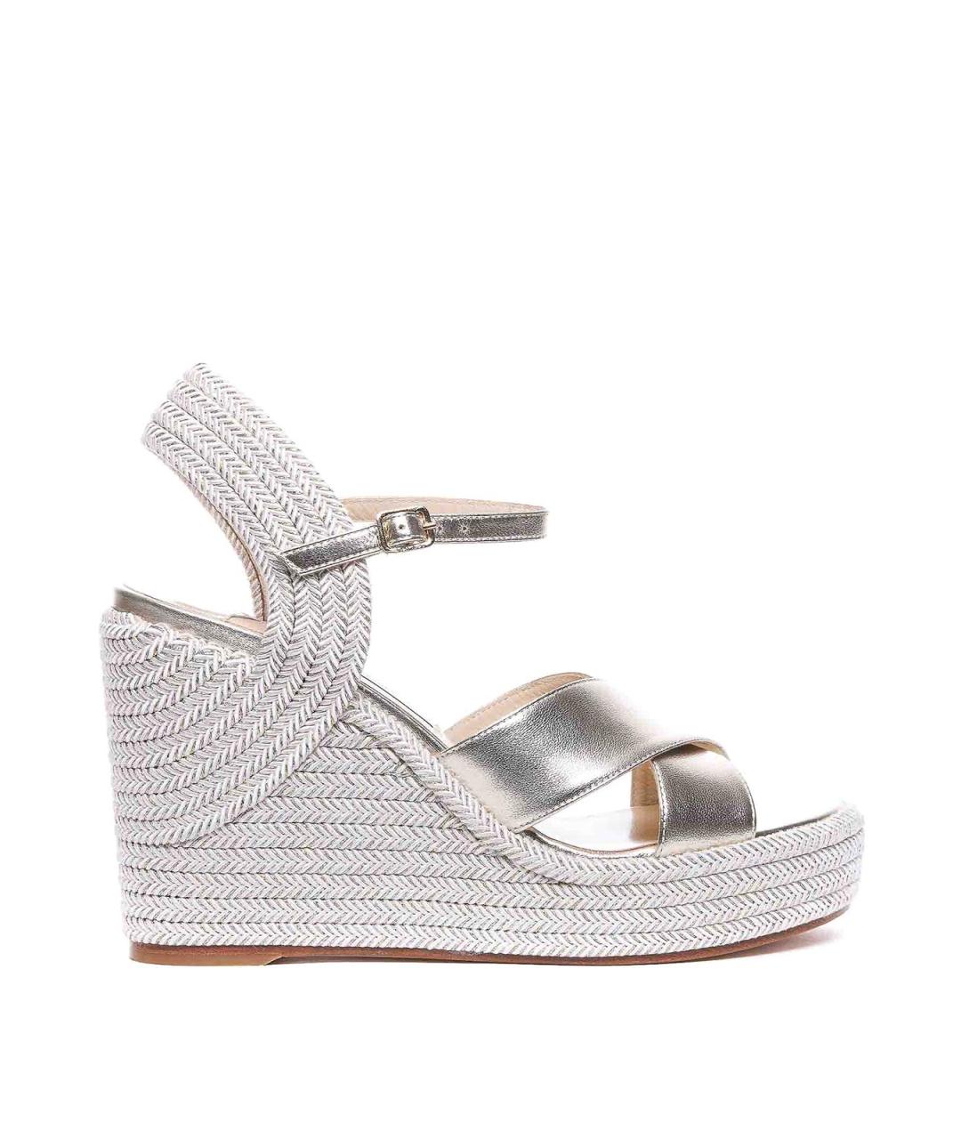 JIMMY CHOO Серебряные кожаные босоножки, фото 1