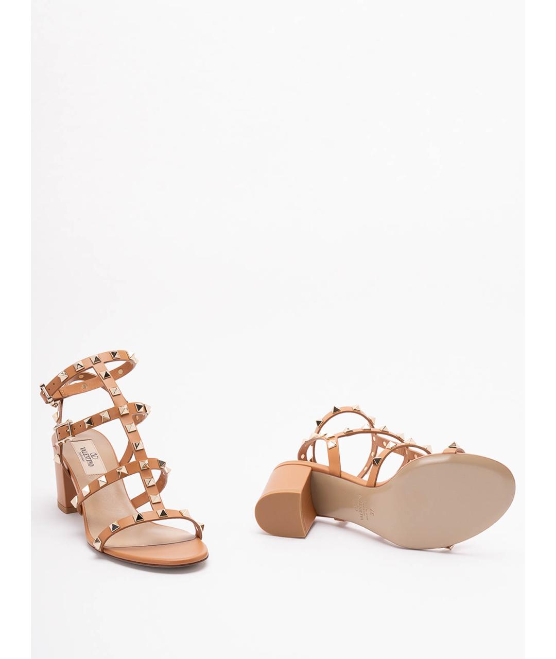VALENTINO Бежевые кожаные босоножки, фото 4