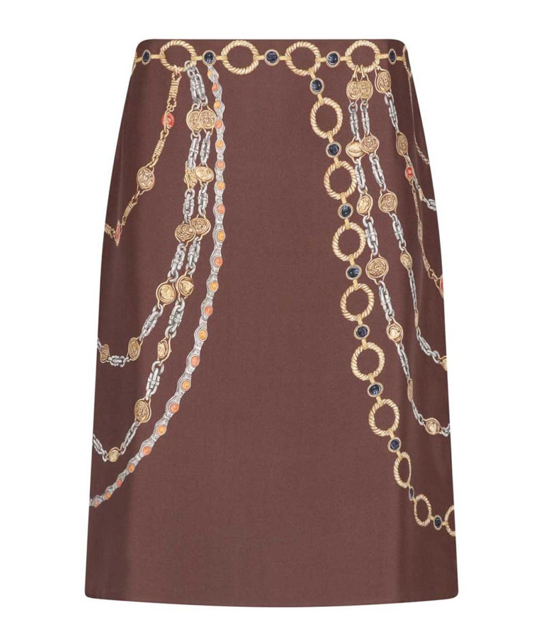 VERSACE Коричневая шелковая юбка миди, фото 1