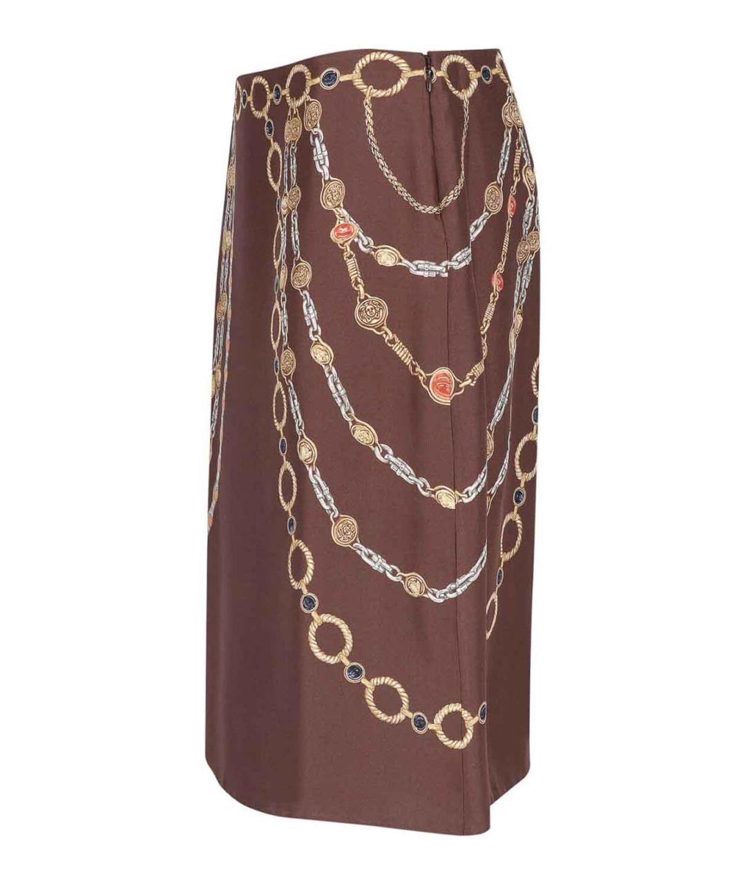 VERSACE Коричневая шелковая юбка миди, фото 3