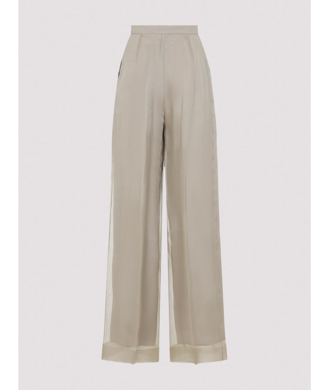 MAX MARA Бежевые шелковые прямые брюки, фото 2