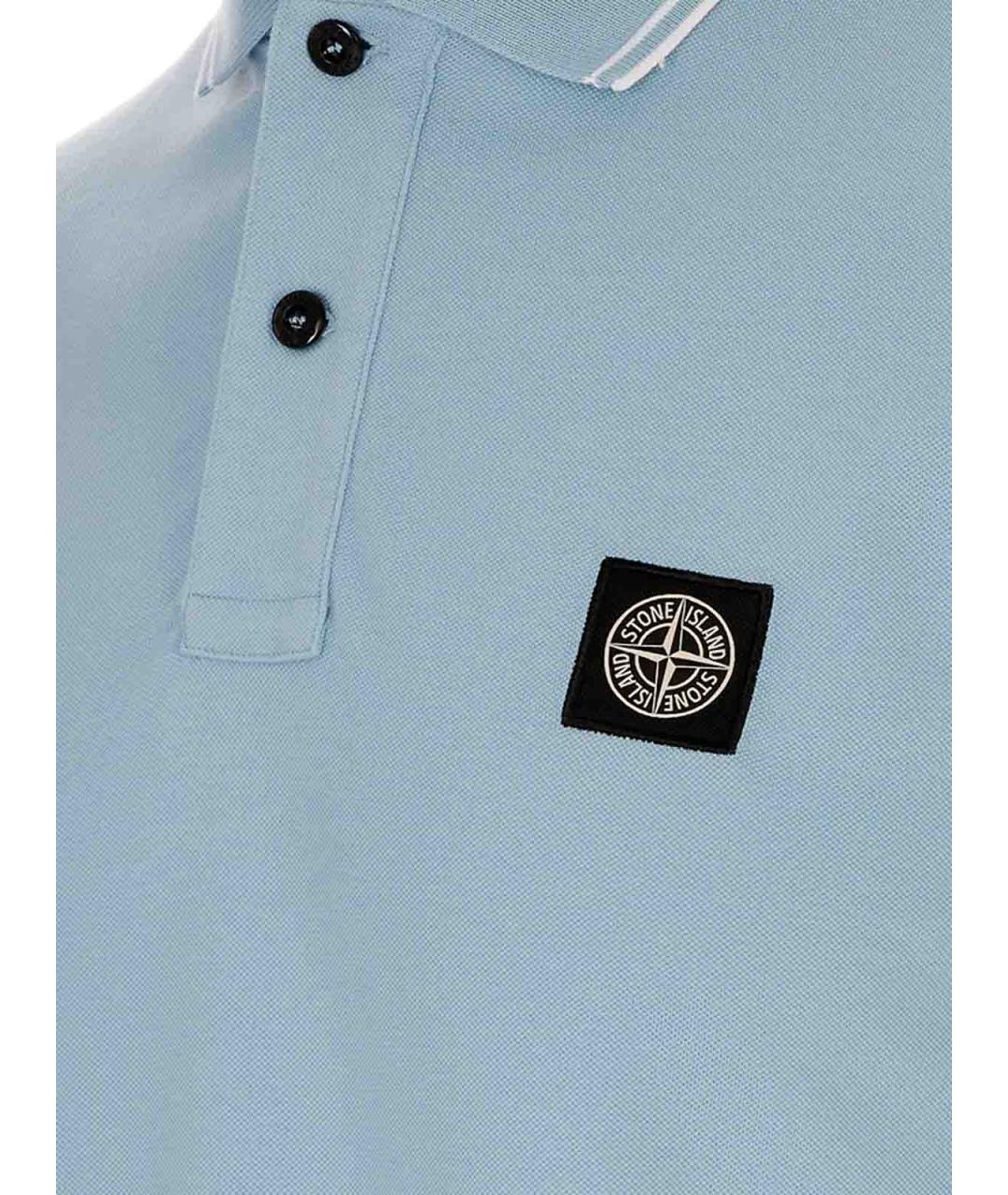 STONE ISLAND Голубое хлопковое поло с коротким рукавом, фото 3