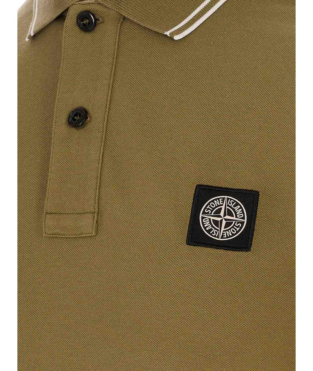 STONE ISLAND Хаки хлопковое поло с коротким рукавом, фото 3