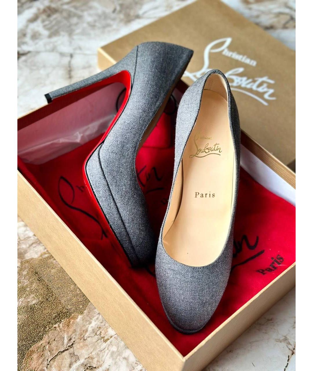CHRISTIAN LOUBOUTIN Серые текстильные туфли, фото 3