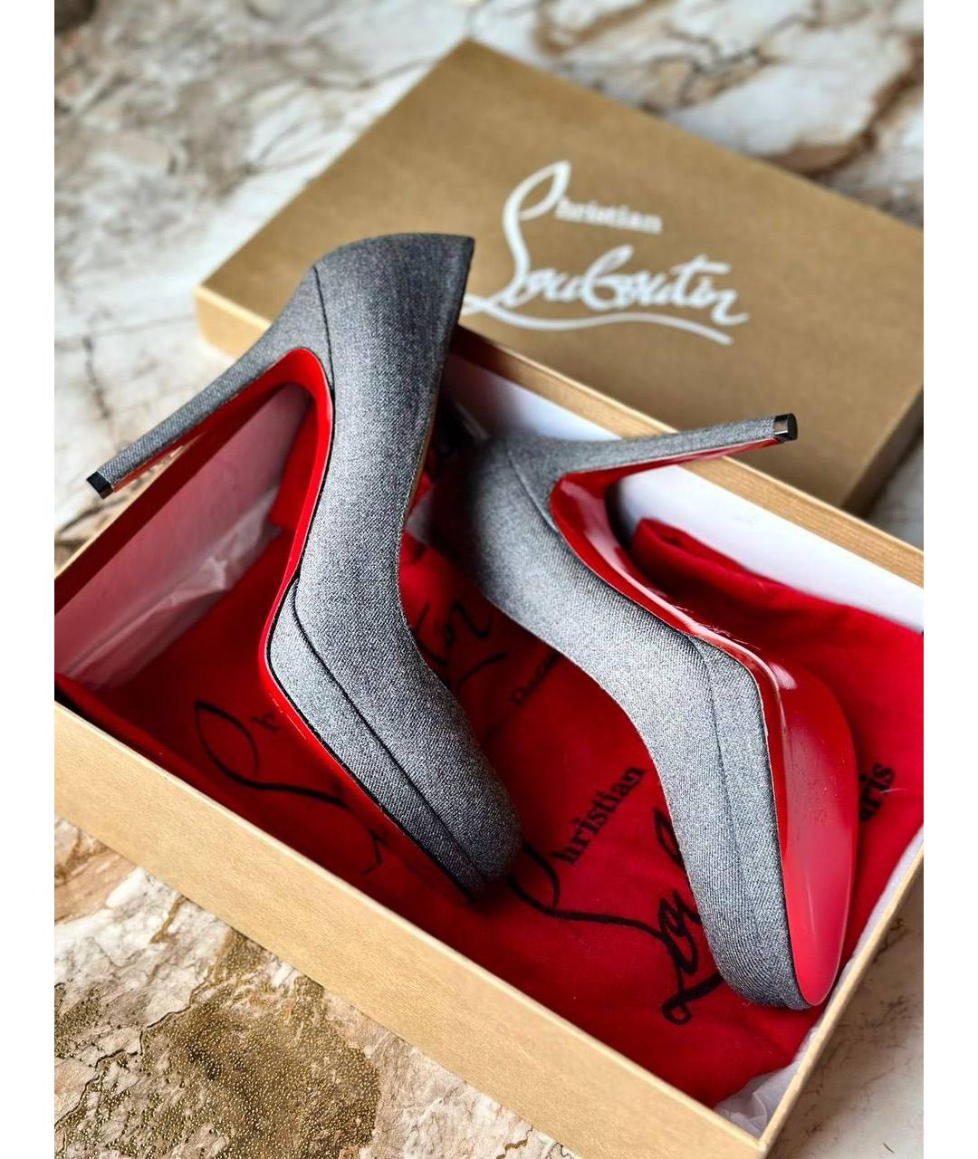 CHRISTIAN LOUBOUTIN Серые текстильные туфли, фото 4