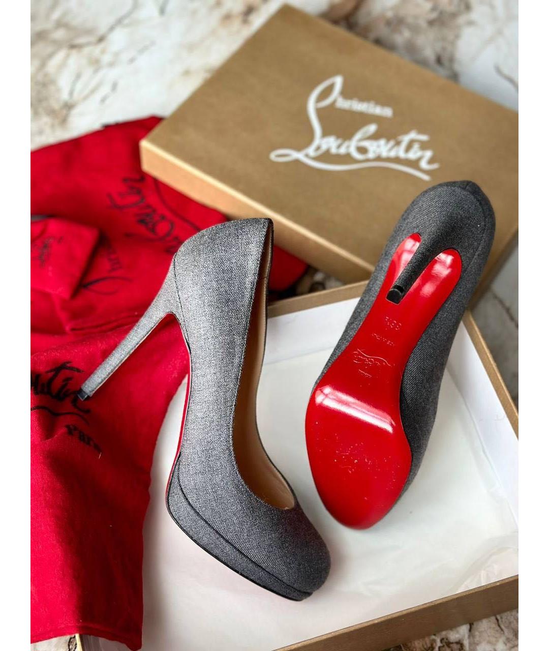 CHRISTIAN LOUBOUTIN Серые текстильные туфли, фото 6