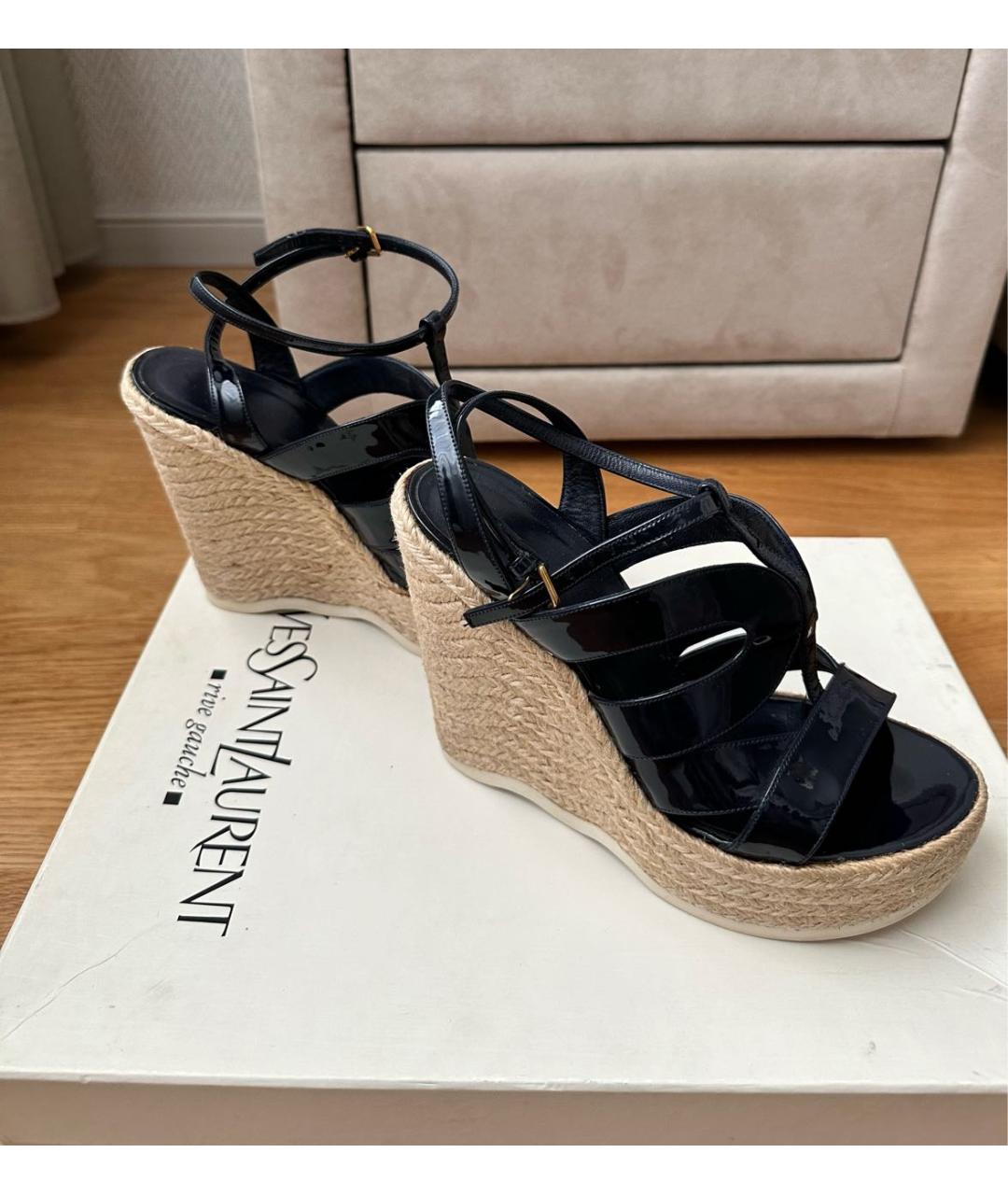 SAINT LAURENT Темно-синие кожаные босоножки, фото 5