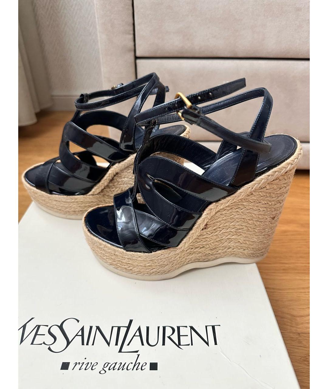 SAINT LAURENT Темно-синие кожаные босоножки, фото 2