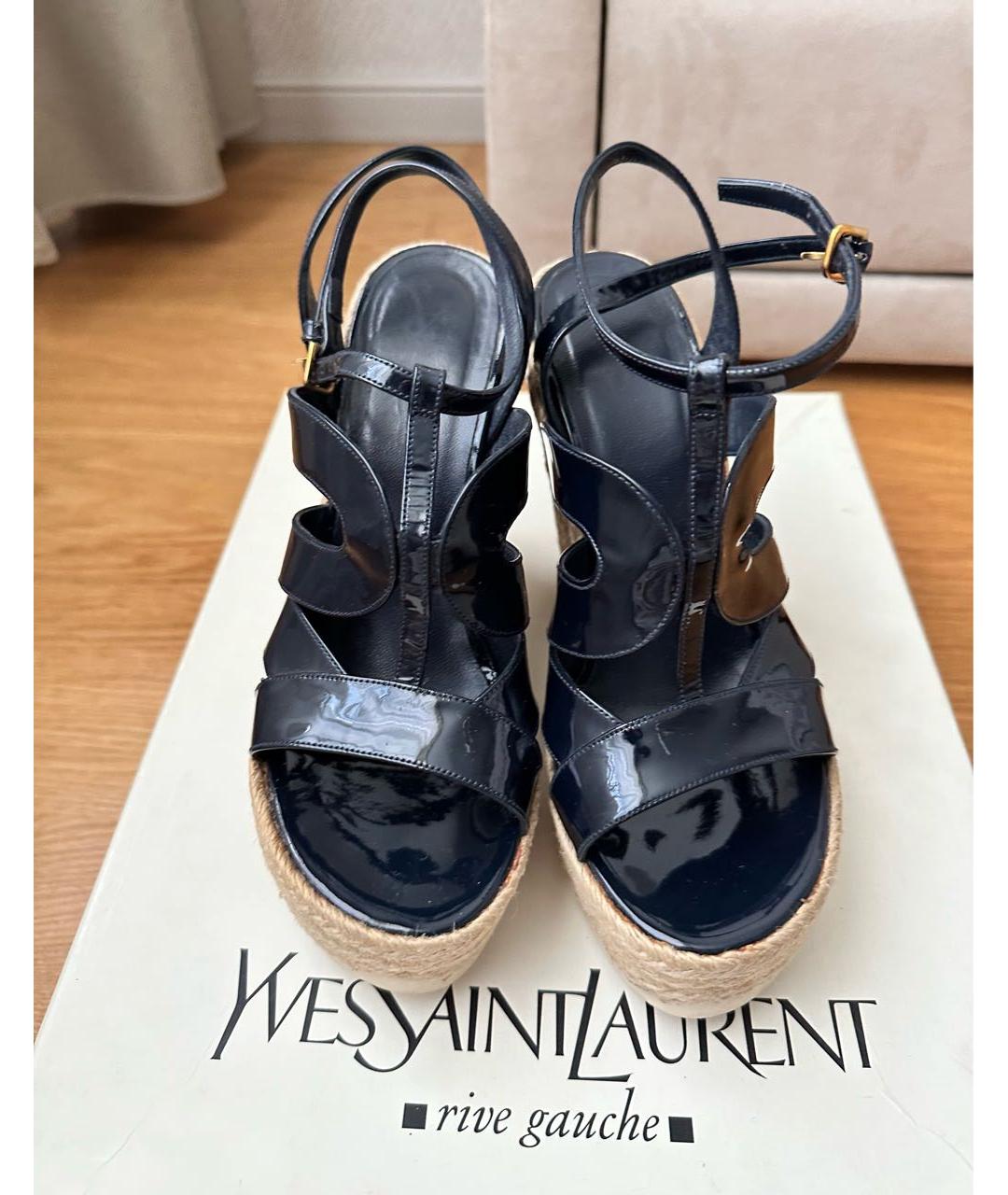 SAINT LAURENT Темно-синие кожаные босоножки, фото 3