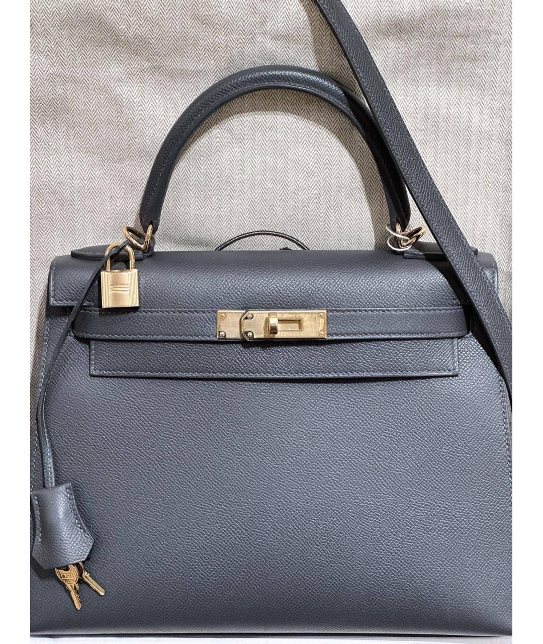 HERMES Серая кожаная сумка с короткими ручками, фото 10