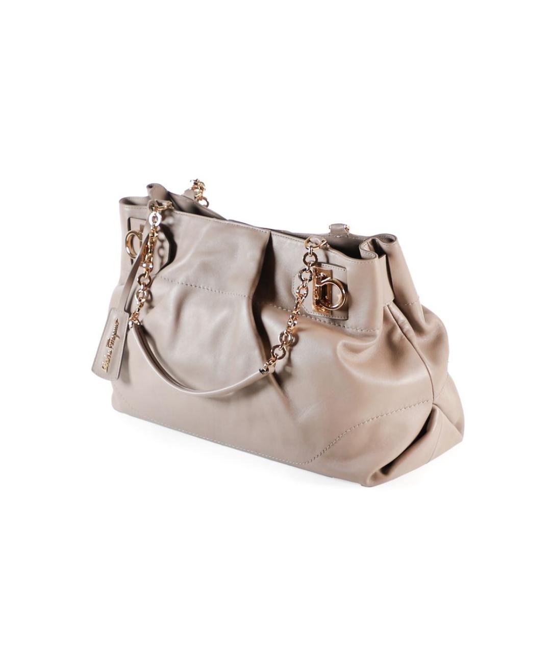 FERRAGAMO Бежевая кожаная сумка тоут, фото 5